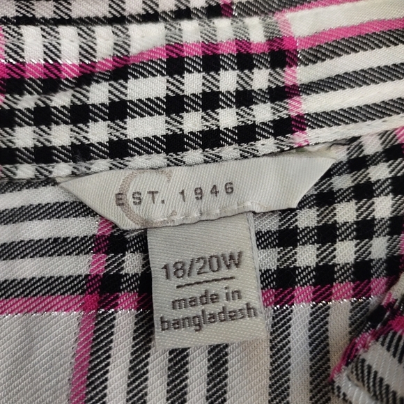 C Est. 1946 Women's Button Down Shirt Plaid Metallic Thread Flare Cuff Sz 18/20W - Picture 8 of 9